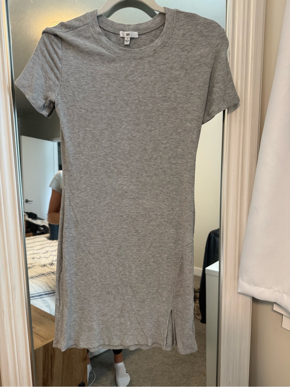 bp Heather Gray Ribbed Short-Sleeve Mini Dress